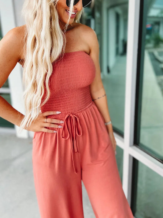 Strapless Orange Jumpsuit