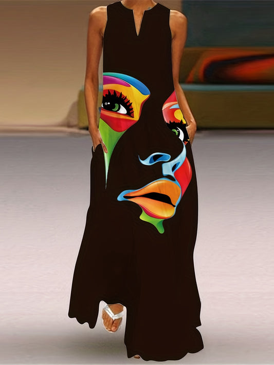 Abstract Print Flowing Relaxed Fit Maxi Dress