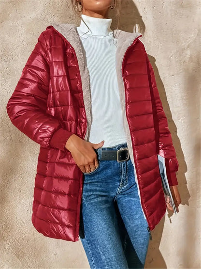 Women's mid-length hooded quilted jacket