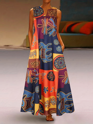 Sleeveless V-neck printed maxi dress for women