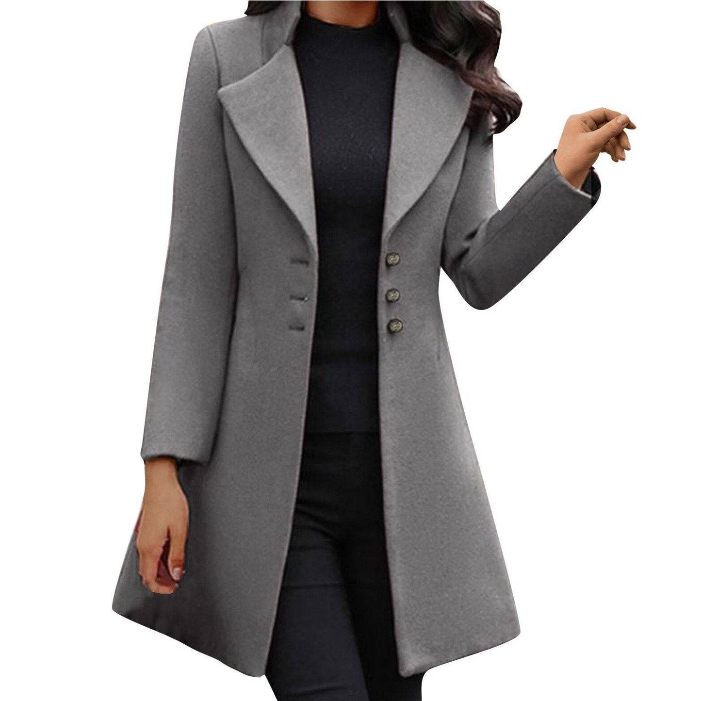Women's Tailored Coat – Wool Blend – Double Breasted – Knee Length – Notched Lapel