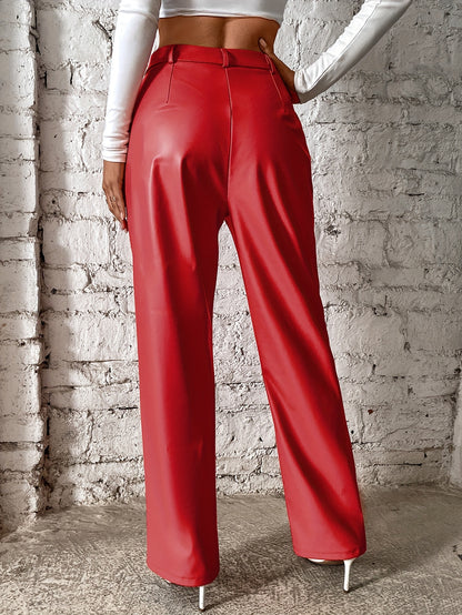 Solid color high-waist straight casual pants for women