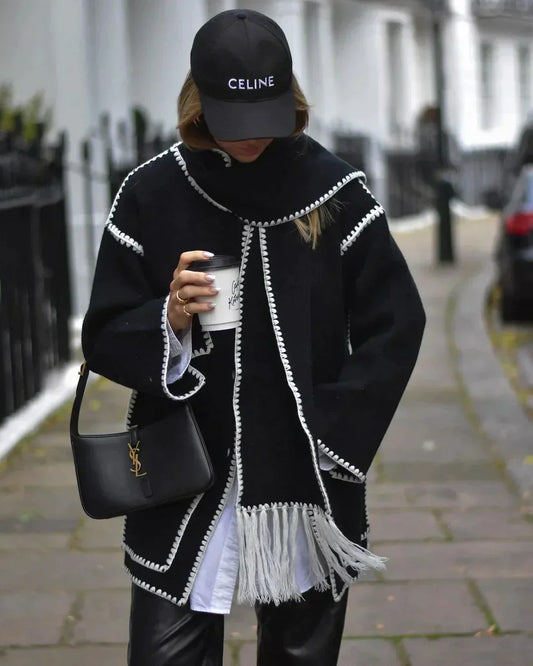 Tassel Scarf Detail Loose Fit Coat