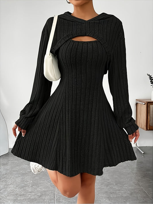 Ribbed Knit Two-Piece Hooded Skater Dress