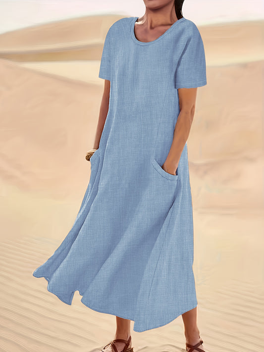 Flowy Short Sleeve Maxi Dress with Pockets