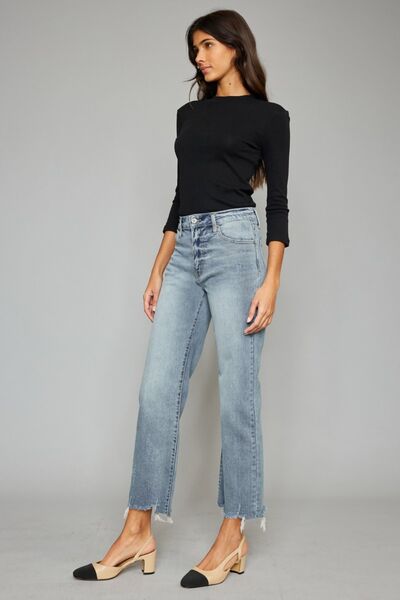 Selvanas - high waist raw hem cropped jeans