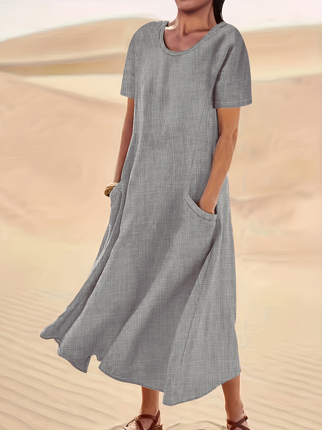 Flowy Short Sleeve Maxi Dress with Pockets