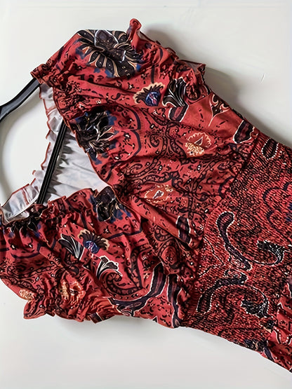 Women's Maxi Dress - Bohemian Paisley Print - Smocked Waist - Tiered Flowing Skirt