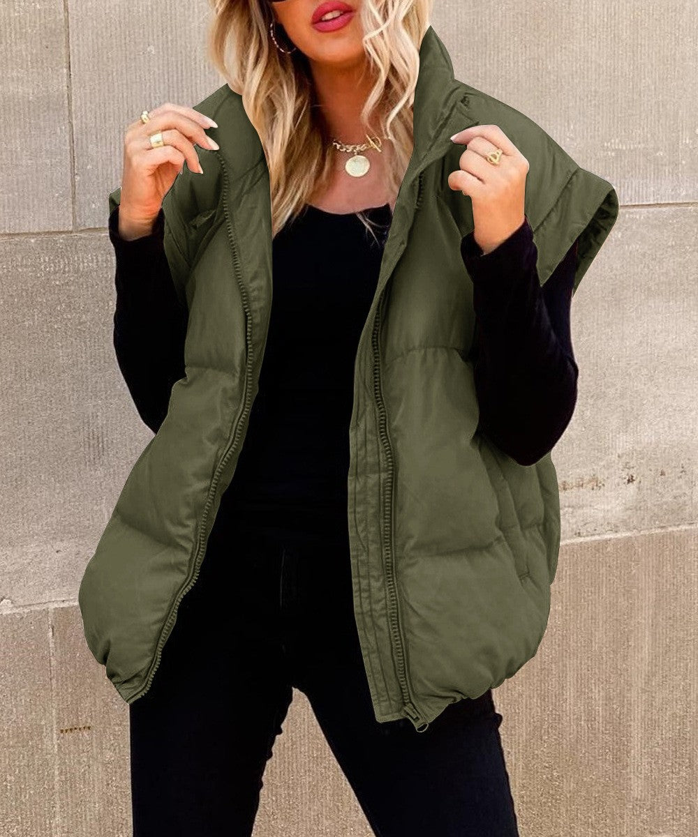 Women’s Quilted Vest – Relaxed Fit – Insulated Padding – Zip Front – High Collar