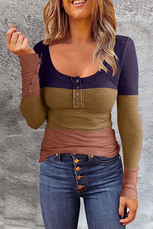 Women's striped u-neck casual sweater