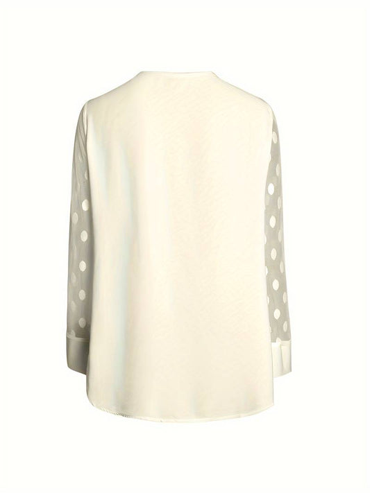 Polka Dot Sheer Sleeve Relaxed Blouse