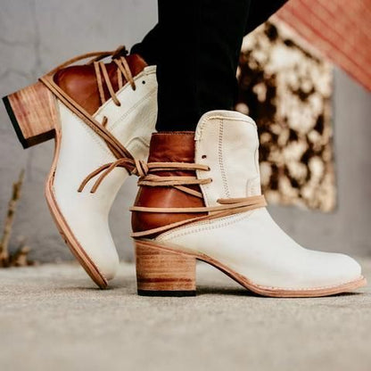 Women's vintage lace-up boots with chunky high heel