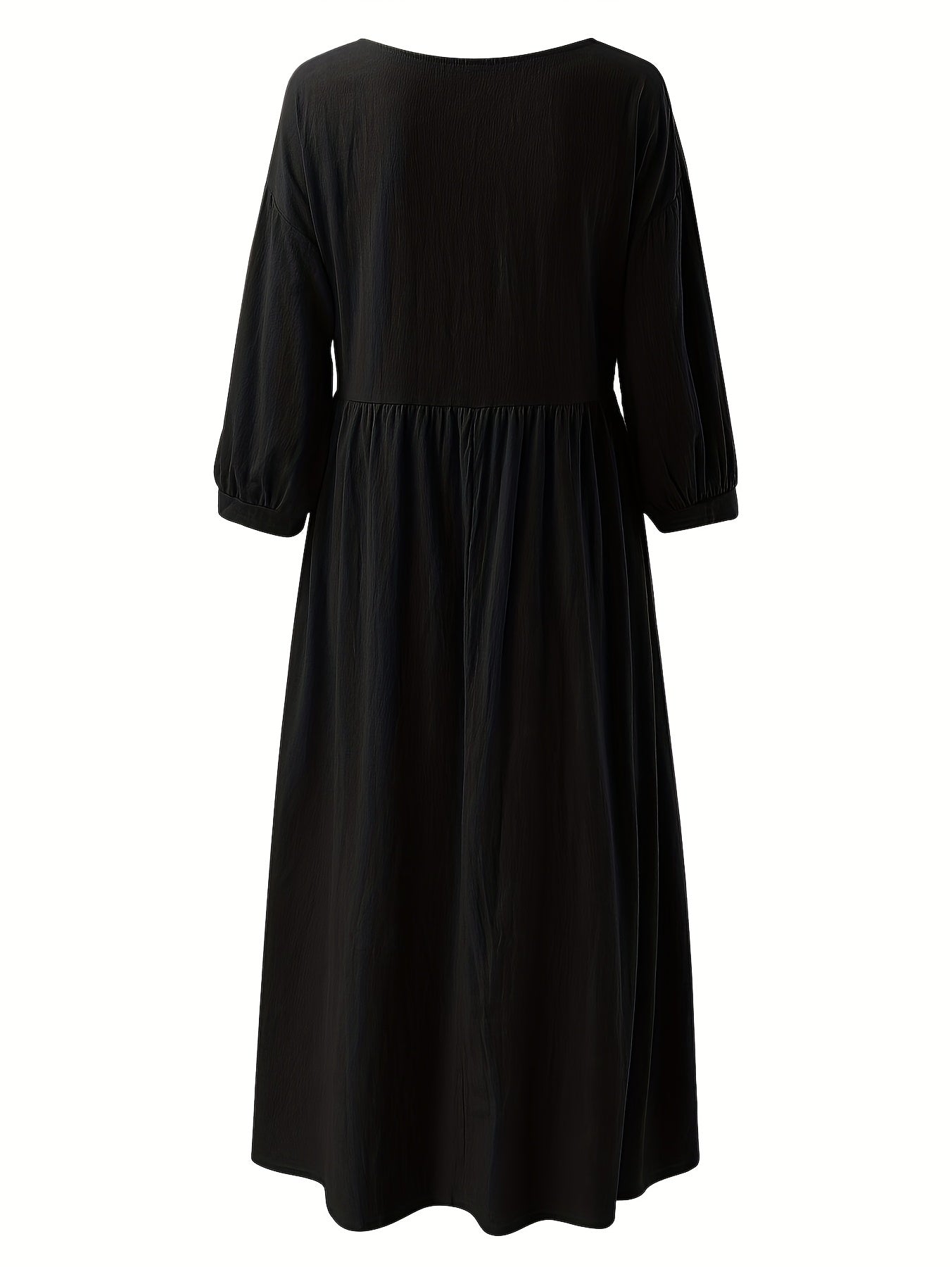 Women's Midi Dress - Empire Waist - Three-Quarter Sleeve - Elegant A-Line Fit