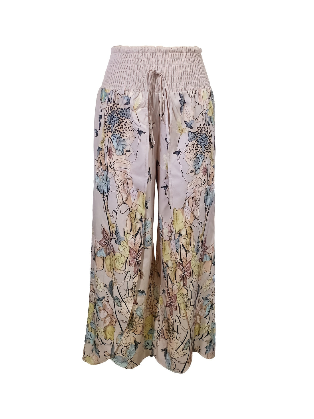 High-waist floral wide-leg casual pants for women