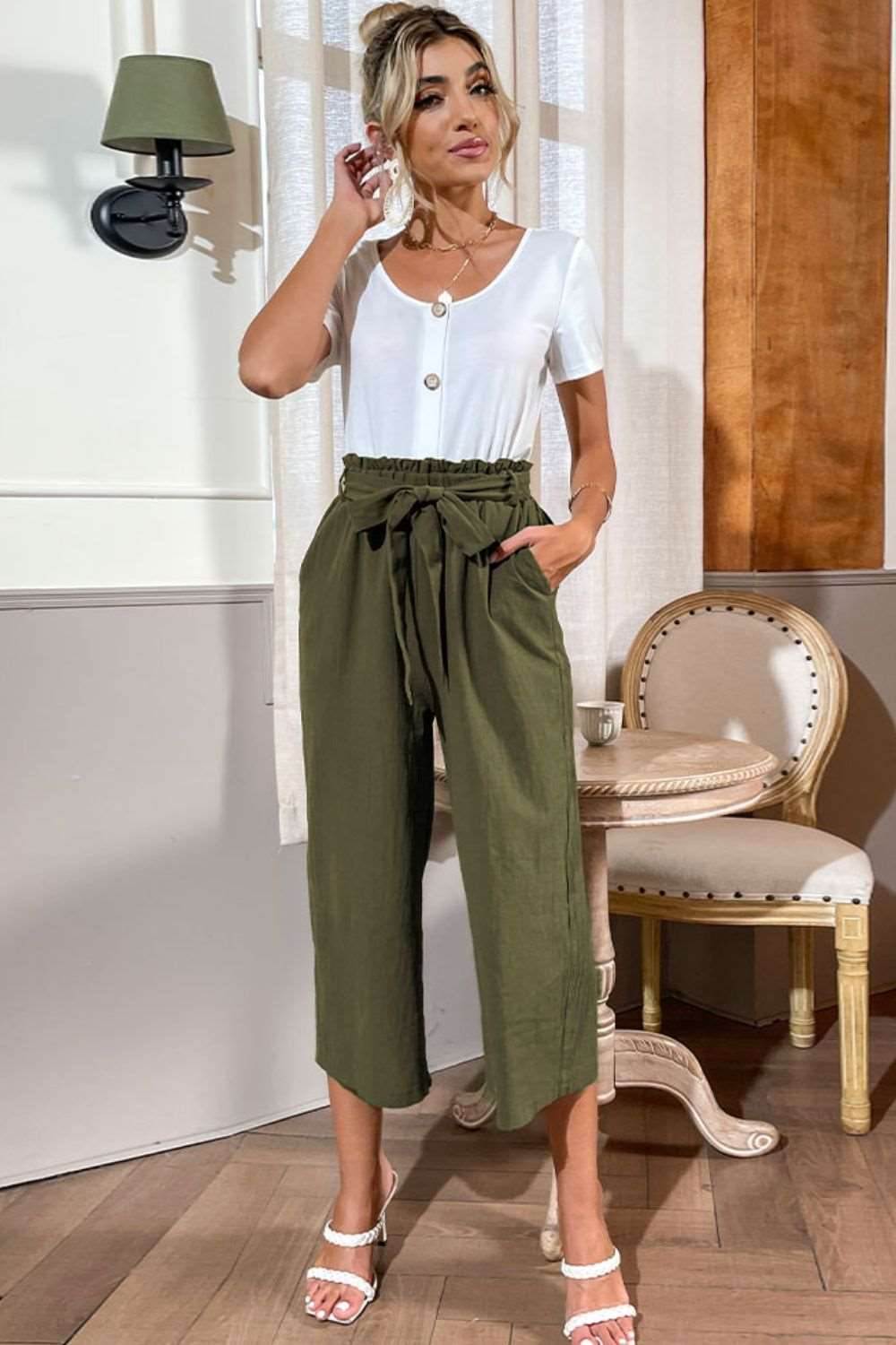 Sheree - short sleeve top and belted pants set