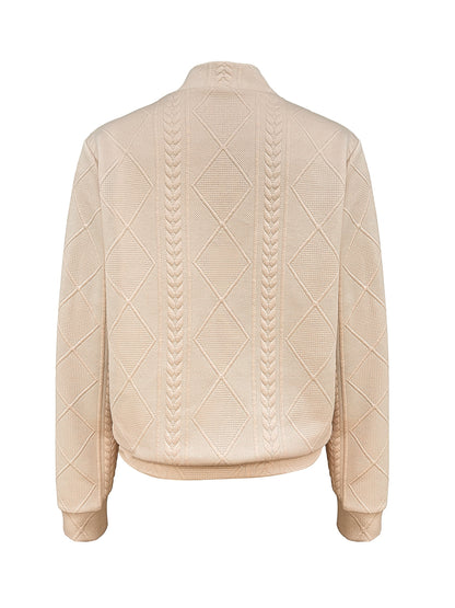 Women's Bomber Jacket - Quilted Knit Texture - Fitted Ribbed Cuffs - Zip Closure
