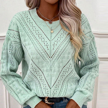 Textured green long sleeve sweater for women