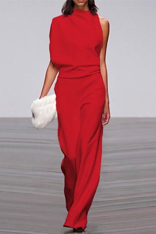 One-Shoulder Wide-Leg Sleeveless Jumpsuit