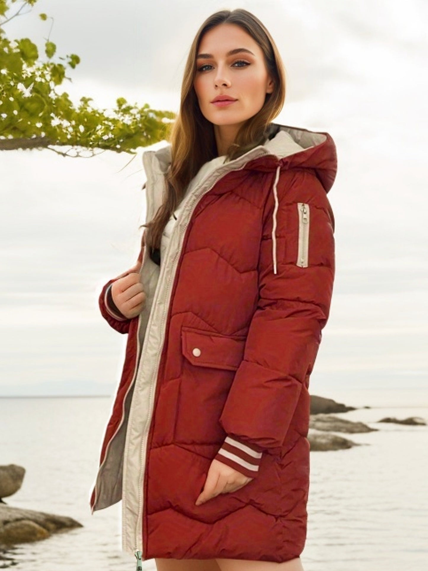 Women's thickened hooded winter coat