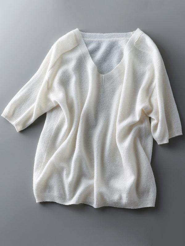 Women's v-neck five-point sleeves sweater