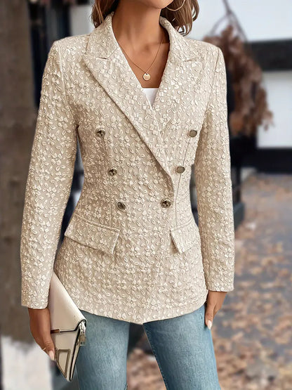 Women's solid lapel blazer jacket with pockets