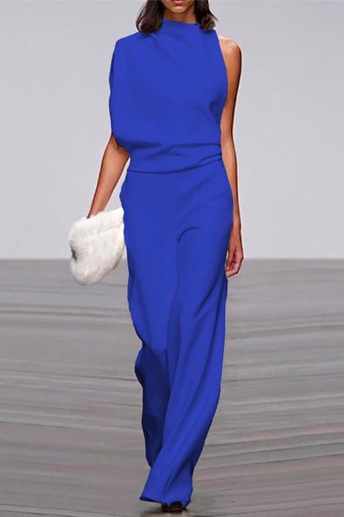 Women’s One-Shoulder Jumpsuit - Elegant Wide-Leg Sleeveless Formal Wear