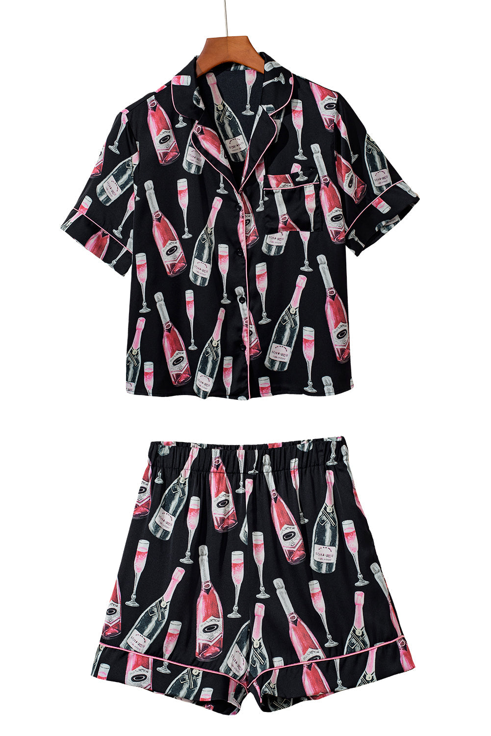Women's Pajama Set - Short Sleeve Button-Up - Collared Top & Shorts - Lounge Wear