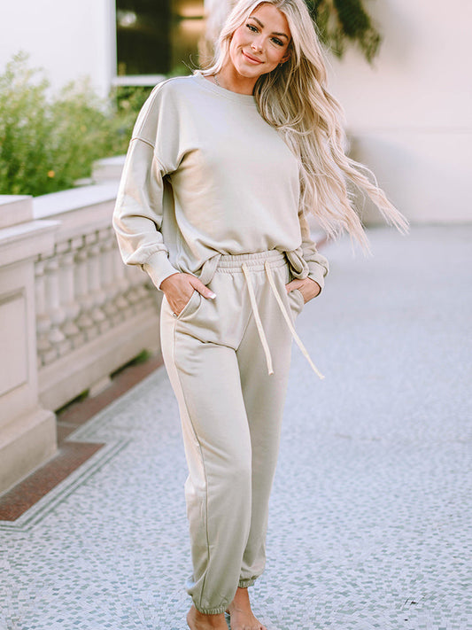 Dropped Shoulder Lounge Top and Pants Set