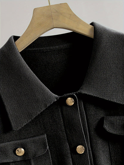 Two-piece collared button-up sweater and skirt set for women