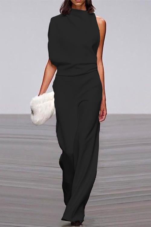 Women’s One-Shoulder Jumpsuit - Elegant Wide-Leg Sleeveless Formal Wear