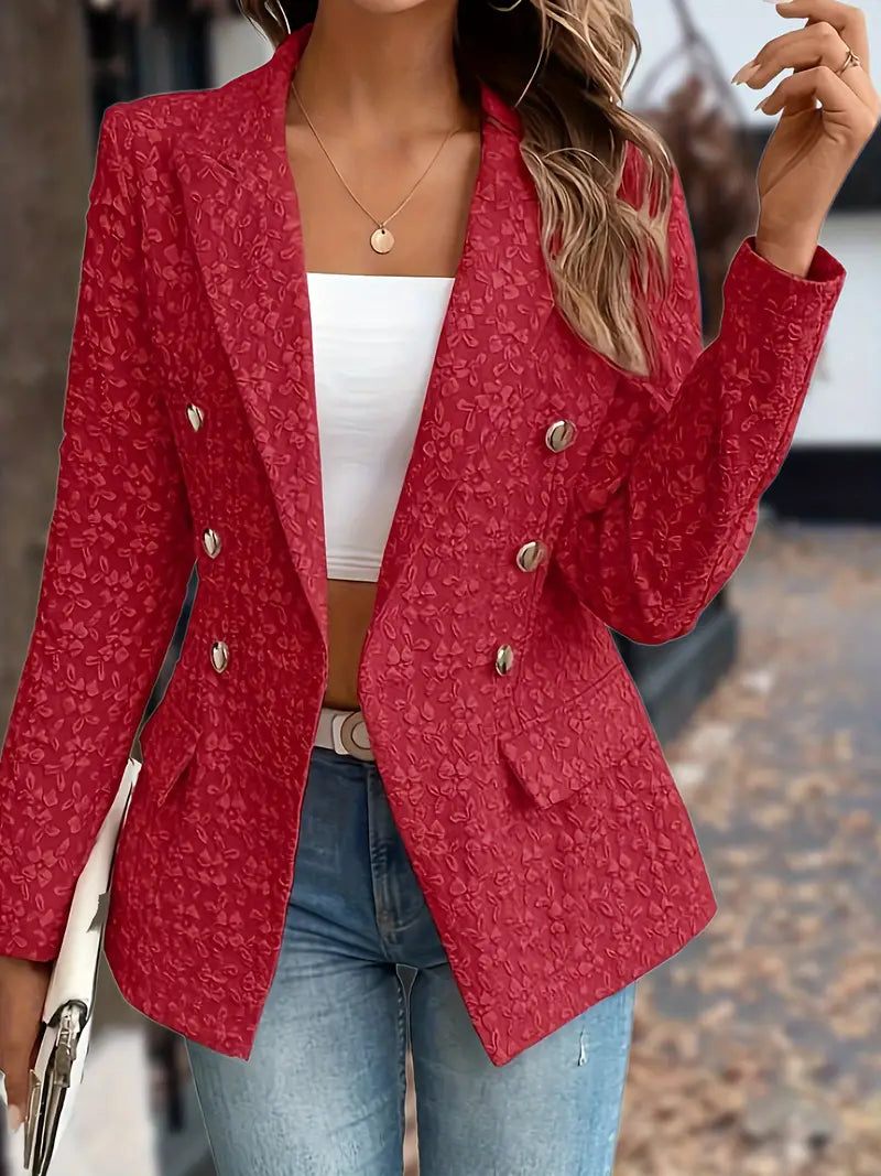 Women's solid lapel blazer jacket with pockets