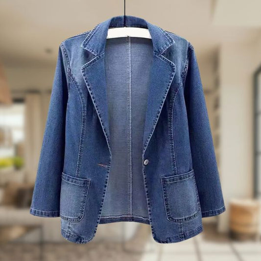 Slim Fit Denim Suit Collar Jacket