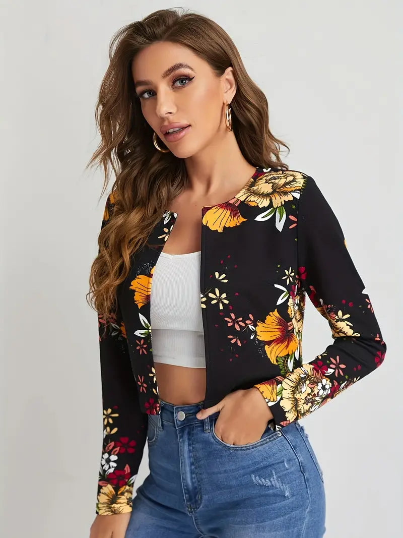 Women’s printed slim fit double-breasted short jacket