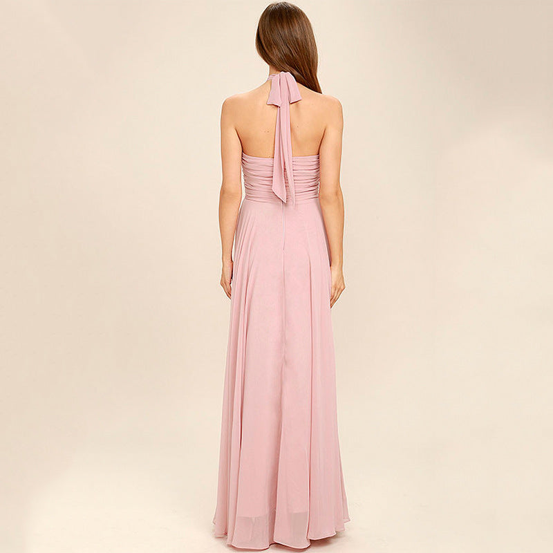 Chiffon Pleated Ruched Waist Gown
