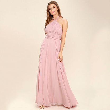 Women’s Halter Neck Gown – Chiffon – Pleated Bodice – Ruched Waist – Full Length