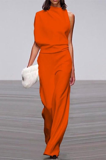 Women’s One-Shoulder Jumpsuit - Elegant Wide-Leg Sleeveless Formal Wear