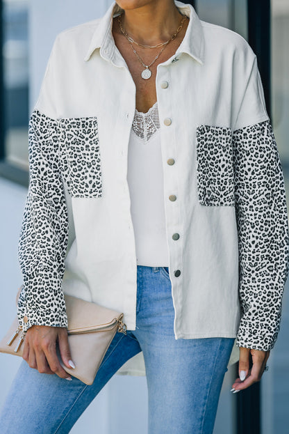 Women’s Shacket Jacket – Relaxed Fit – Leopard Print Detail – Button-Up Casual Layer