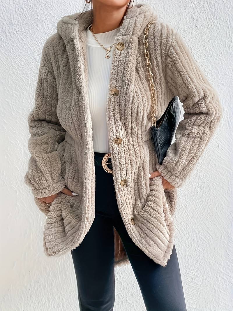 women's hooded long-sleeve button jacket