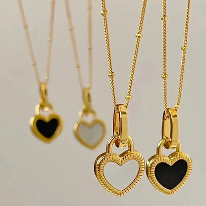 Women's Heart Pendant Necklace - Elegant Textured Border - Polished Metal Chain