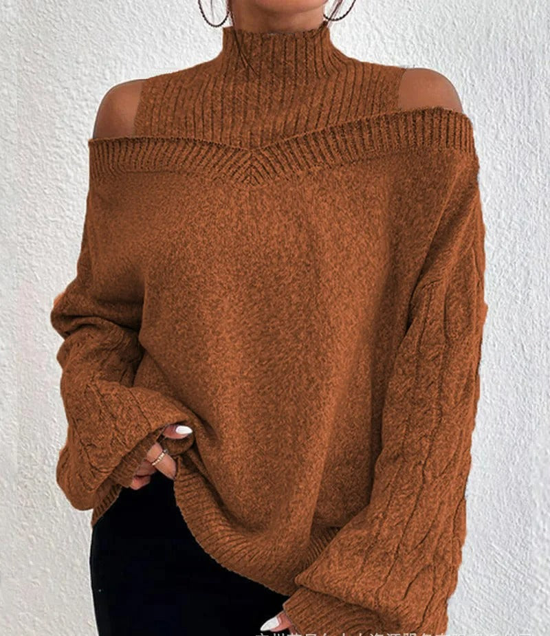 Elegant off-shoulder knitted sweater for women