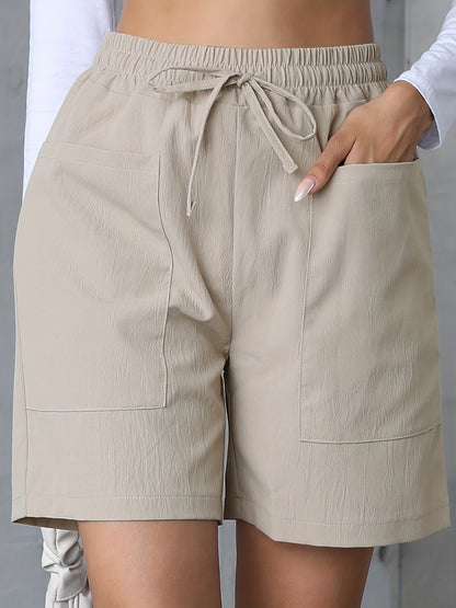 Women’s Casual Shorts - Relaxed Fit - Elastic Waistband with Drawstring - Front Pockets