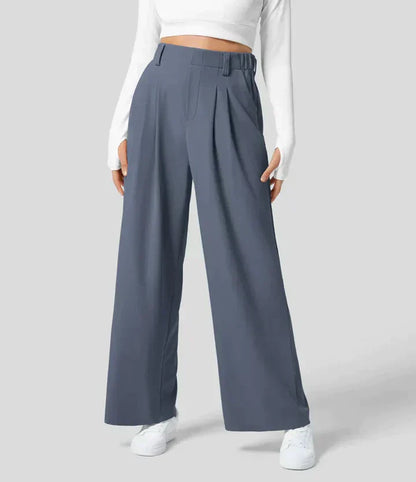 Women’s Wide-Leg Trousers – Pleated Front – Full Length – Fitted Waist with Belt Loops