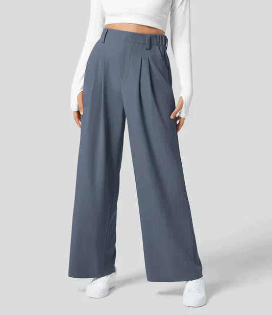 Pleated Wide-Leg Fitted Waist Trousers