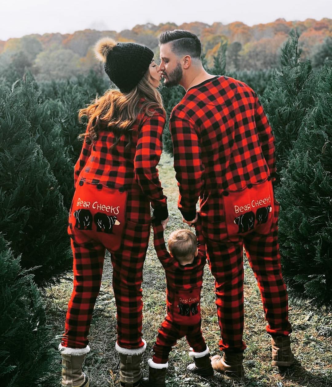 Bear plaid family Christmas onesies set