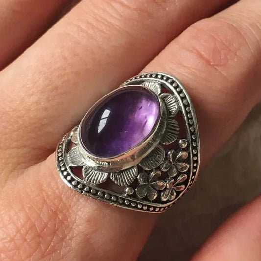 Gemstone Flower Purple Ring