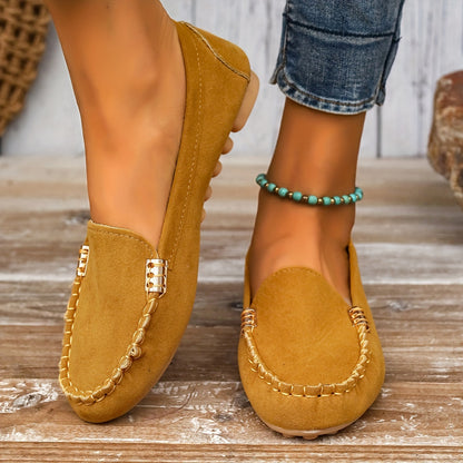 Slip-on moccasin loafers with decorative stitching for women