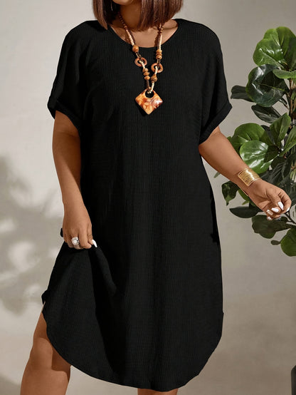 Women's Casual Dress - Loose Fit - Round Neck - Short Sleeve - Lightweight Comfort