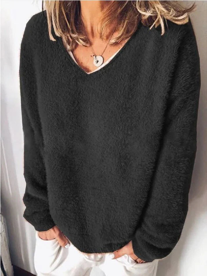 Stylish women's v neck long sleeve sweater