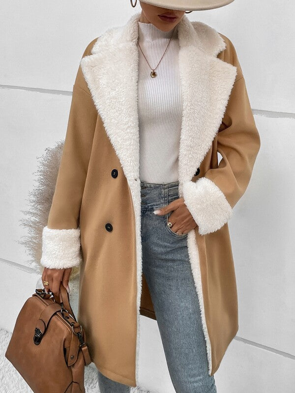 Women's winter casual coat with lapel collar