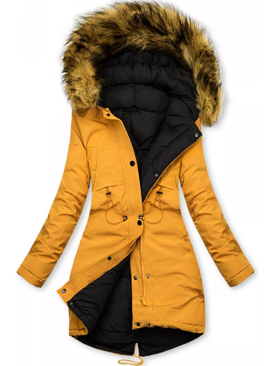 Women's double-sided quilted hooded jacket with warm plush lining